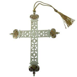 Lenox Christmas Cross Ornament Pierced Gold Cream Ceramic Vintage